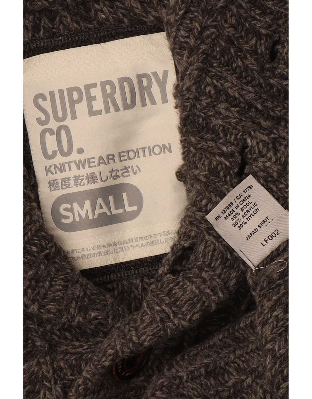 Superdry Pull à col boutonné pour homme en laine gris petit