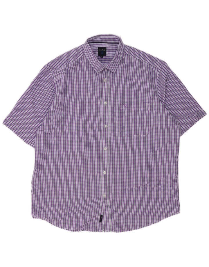 JAMES PRINGLE Chemise à manches courtes pour homme en polyester vichy violet