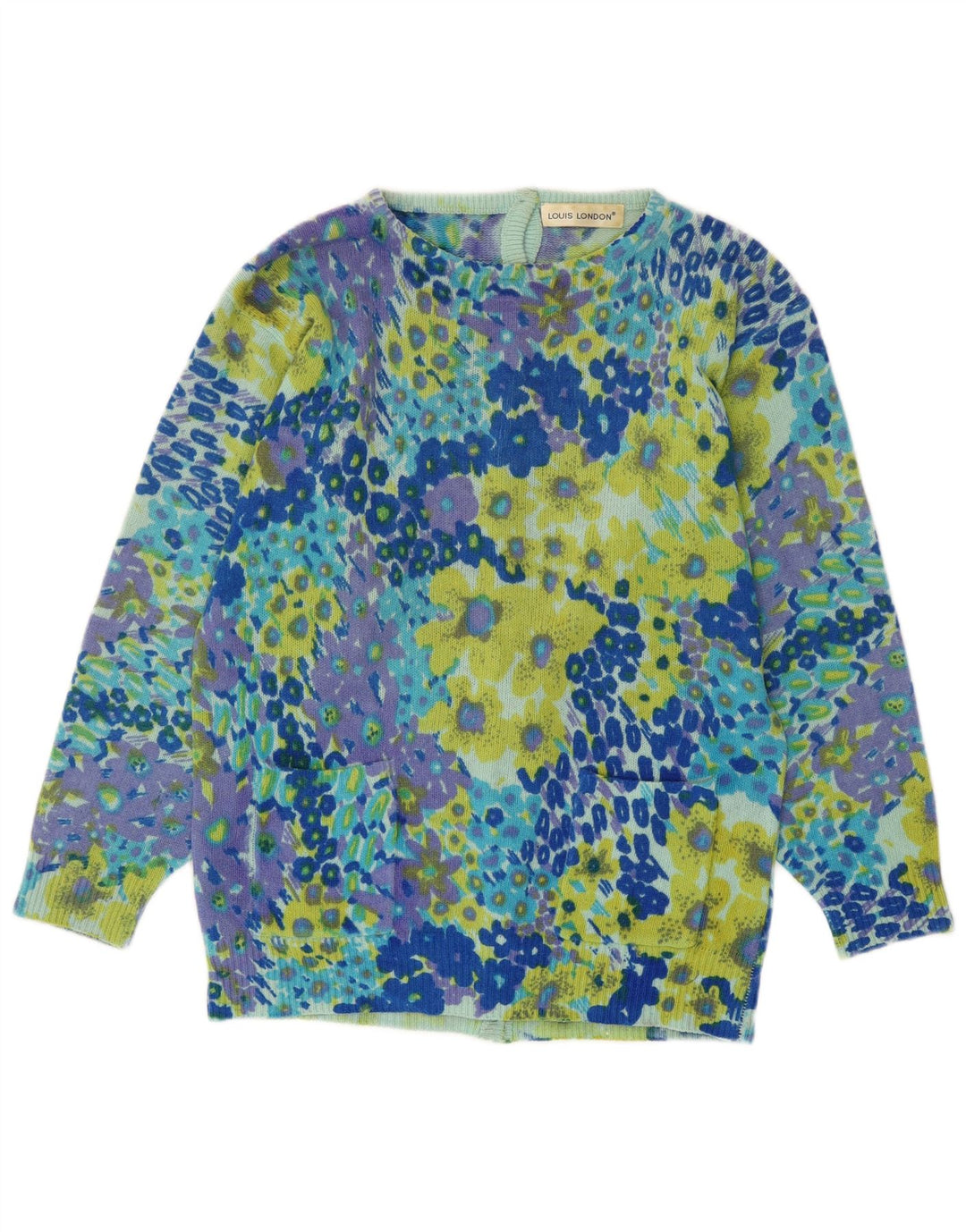 LOUIS LONDON Pull Cardigan Femme EU 38 Bleu Moyen Imprimé Animal