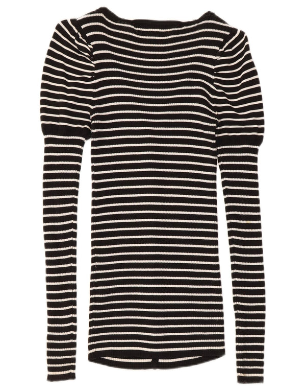 Zara Femme Cardigan Pull UK 8 Petit Coton Rayé Noir