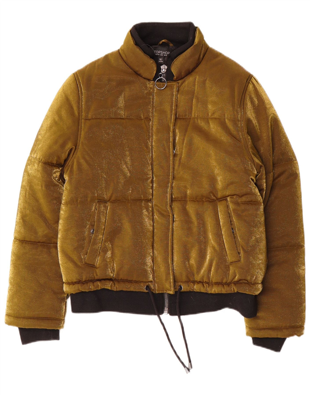 Topshop Veste bomber en velours pour femme UK 12 Medium Doré Polyester
