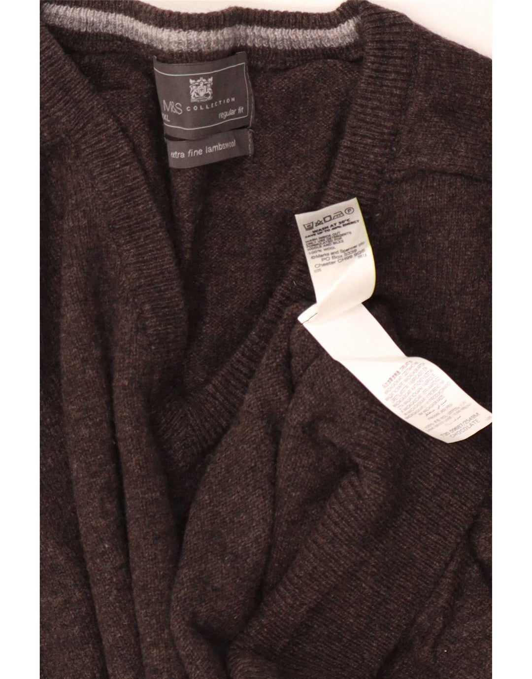 Marks & Spencer Pull coupe classique à col en V pour homme en laine marron 3XL