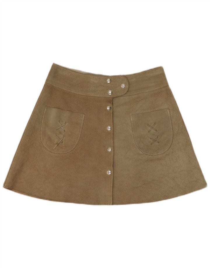 vintage Femme Daim Mini Jupe W28 Cuir Kaki Moyen