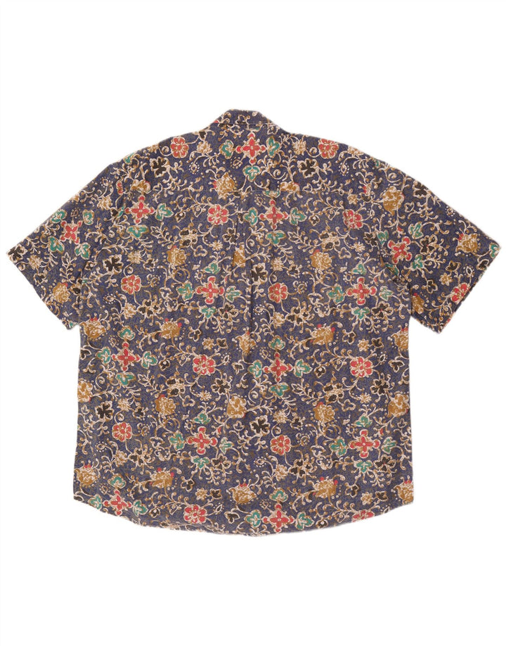 vintage Chemise à manches courtes pour hommes Grand Bleu Floral