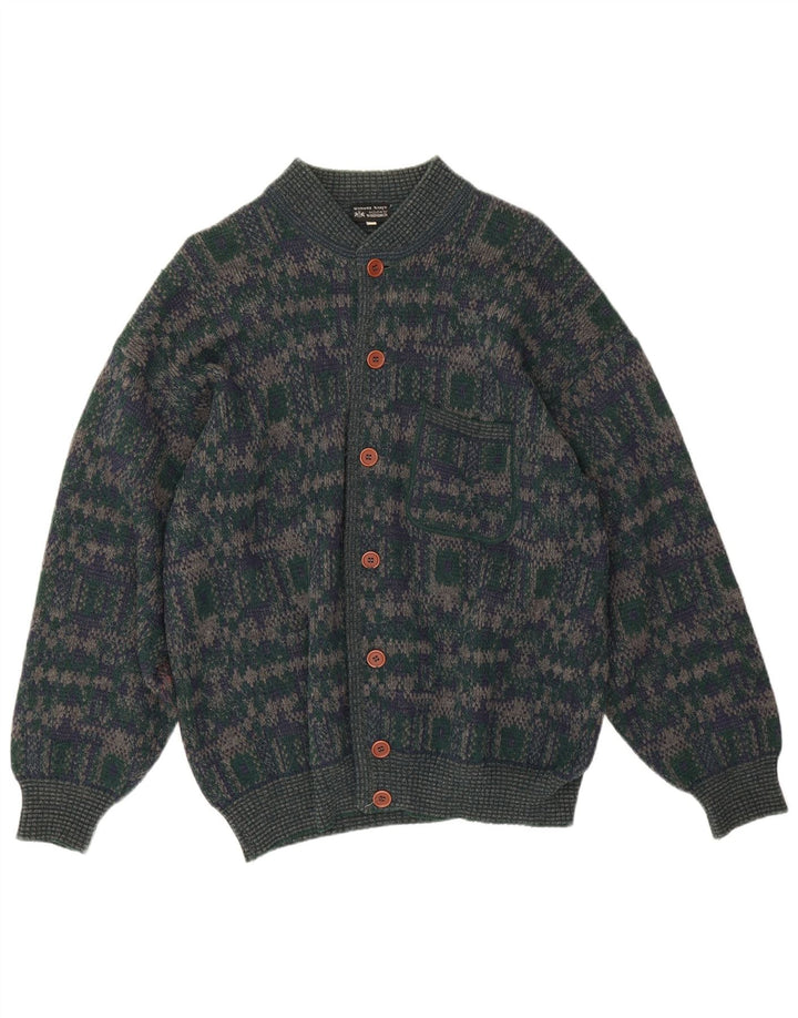 Walbusch Cardigan Homme Pull IT 50 Laine Géométrique Vert Moyen