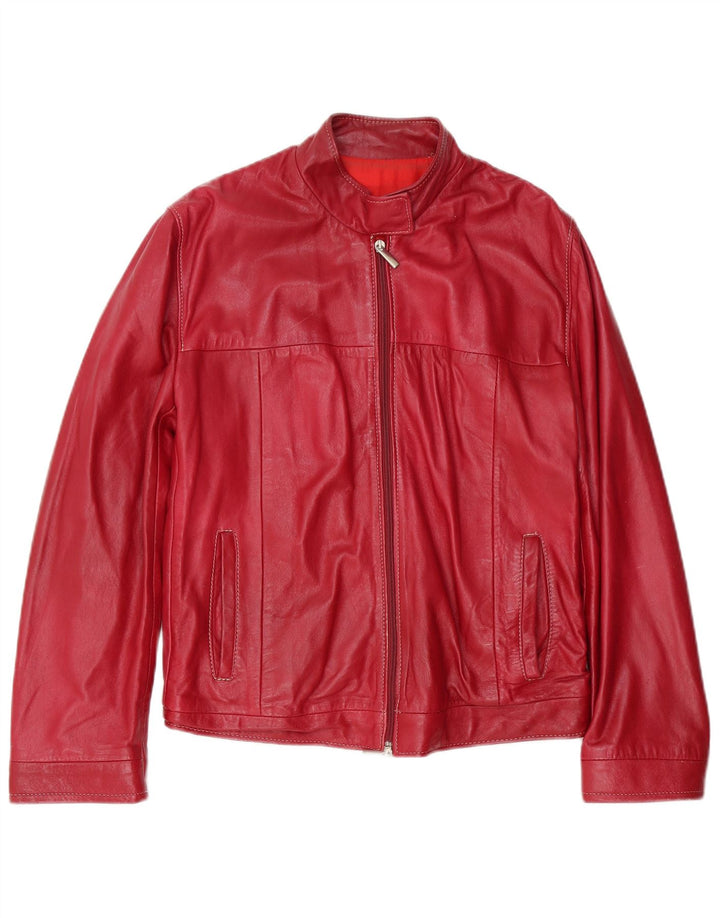 Veste Bomber En Cuir Femme Vintage IT 46 Grand Rouge