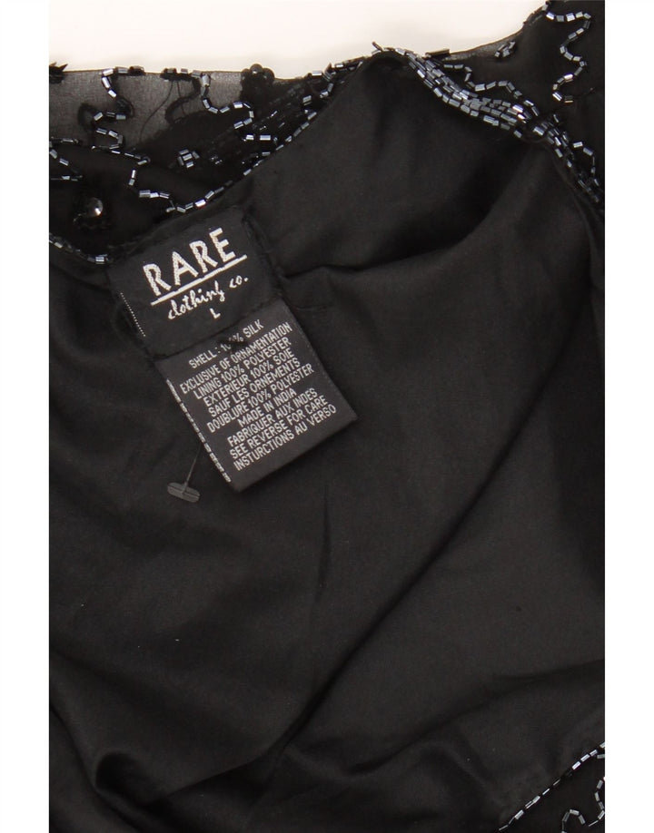 Rare Veste Blazer Ouverte Femme UK 16 Grande Soie Noire