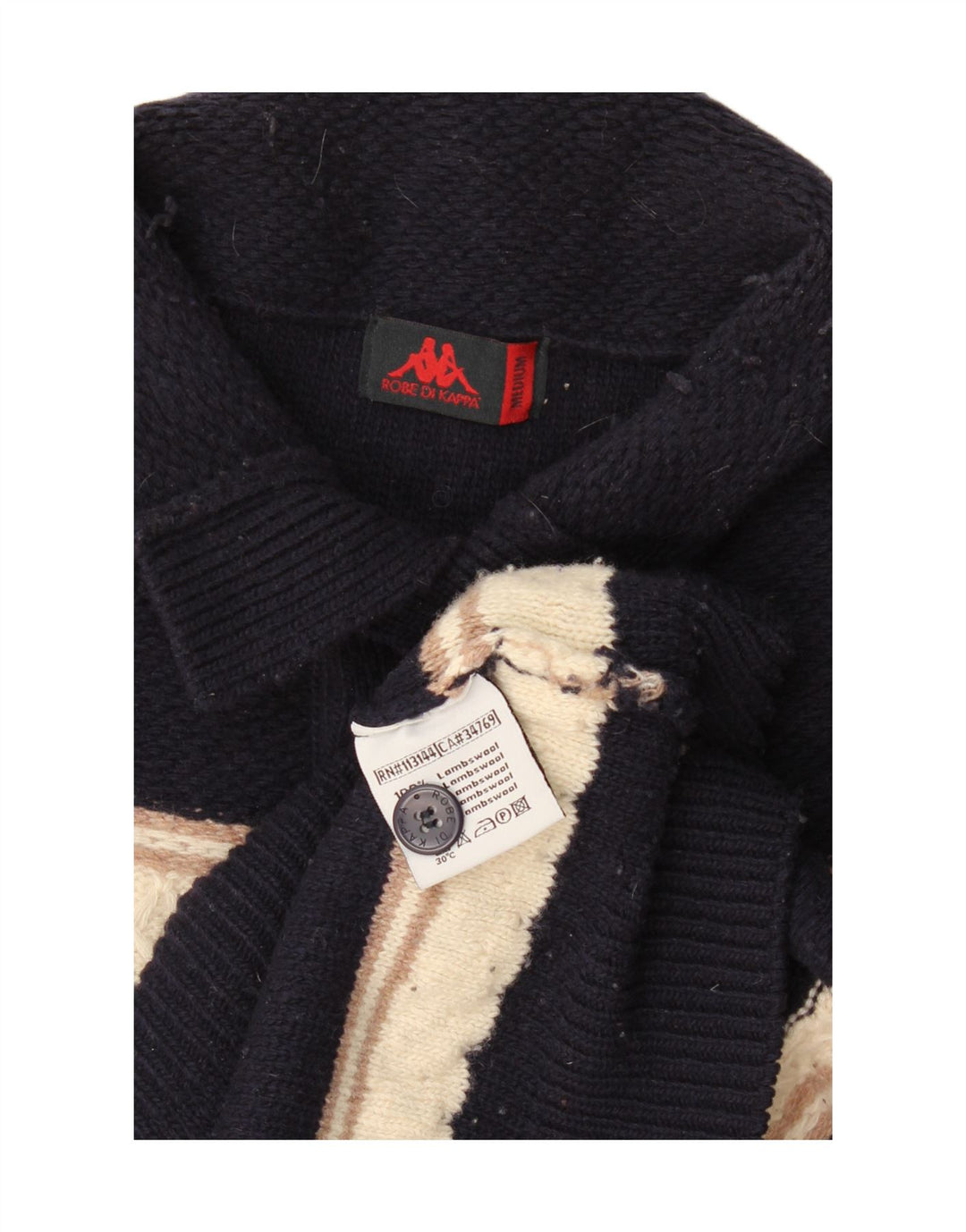 Kappa Pull col boutonné pour homme en laine d'agneau rayée bleu marine moyen