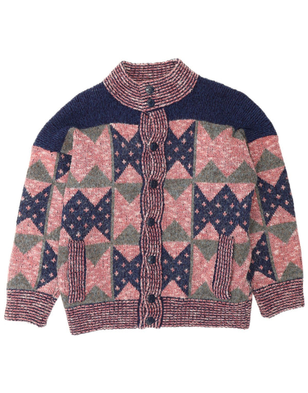 vintage Mens Cardigan Pull Moyen Rose Géométrique