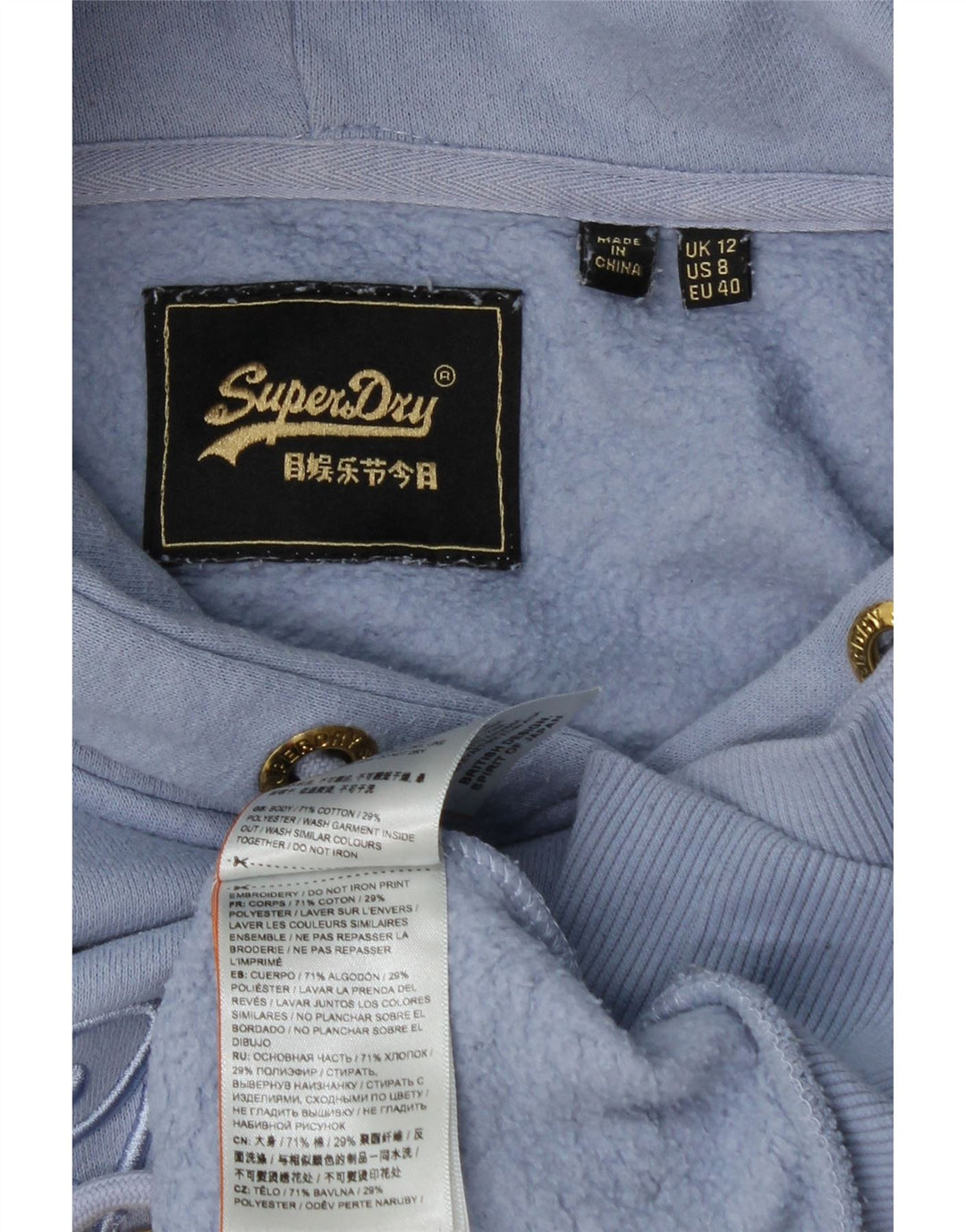 Superdry Pull à capuche graphique pour femme UK 12 Bleu moyen