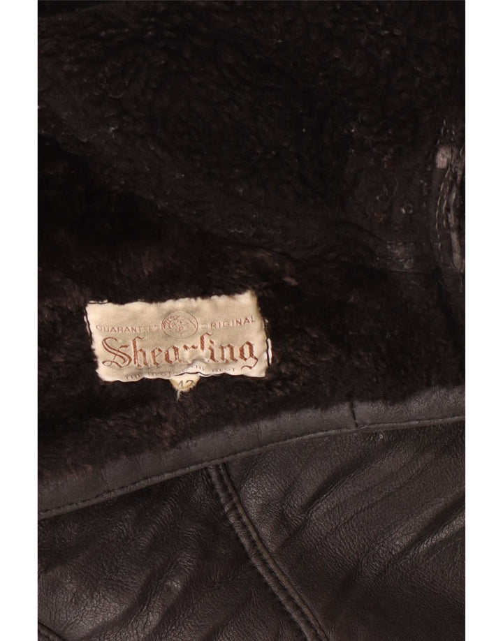 VINTAGE Veste double boutonnage femme EU 42 Grand Shearling Noir