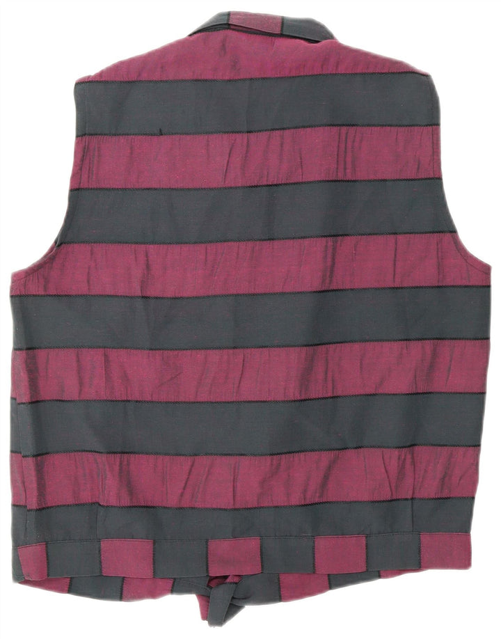 VINTAGE Femme Front Tie Shirt Blouse UK 16 Moyen Noir Rayé