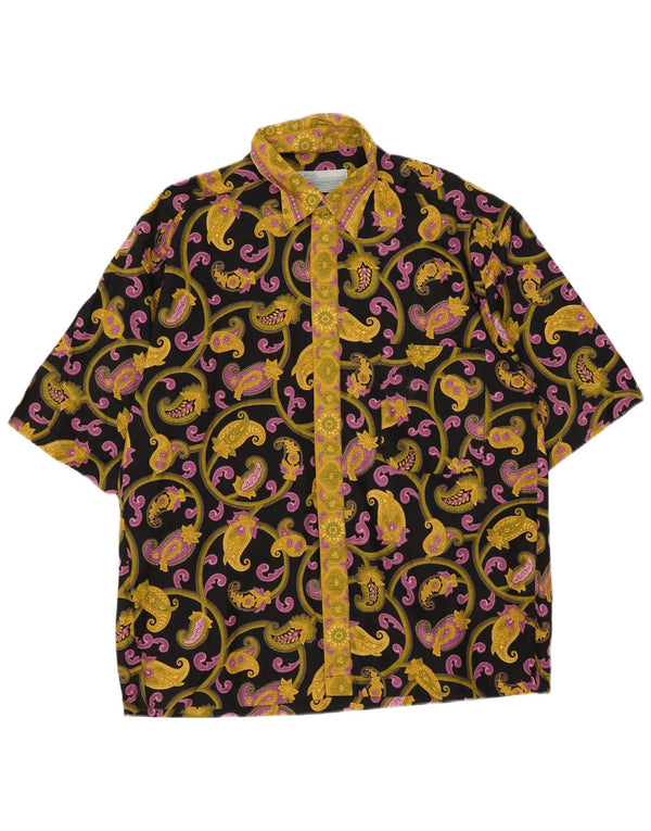 Chemise à manches courtes Vintage pour hommes, coton Paisley noir moyen