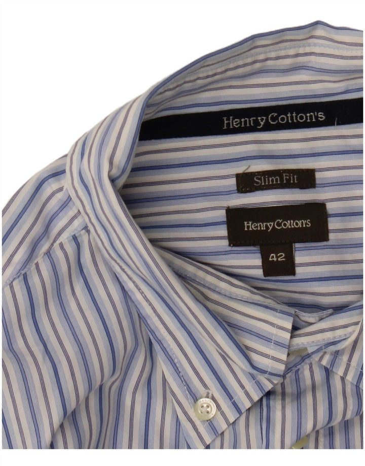 Henry Cottons Chemise slim fit pour homme Taille 42 Grandes rayures bleues