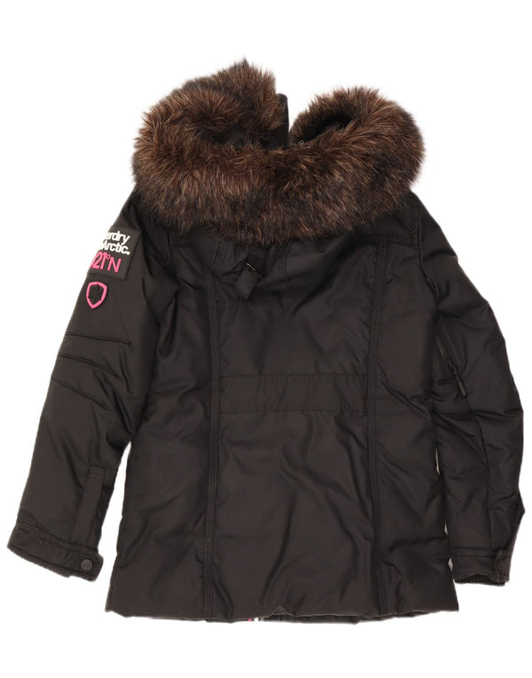 Superdry Womens Hooded Graphic Padded Jacket UK 10 Small Black Nylon