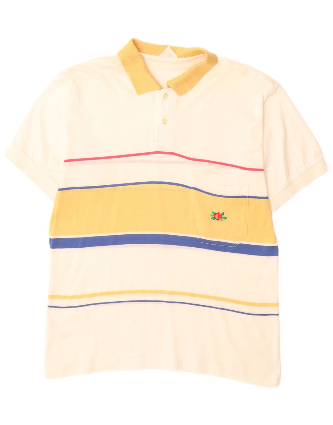 VINTAGE Polo Homme Coton Rayé Blanc Cassé Moyen