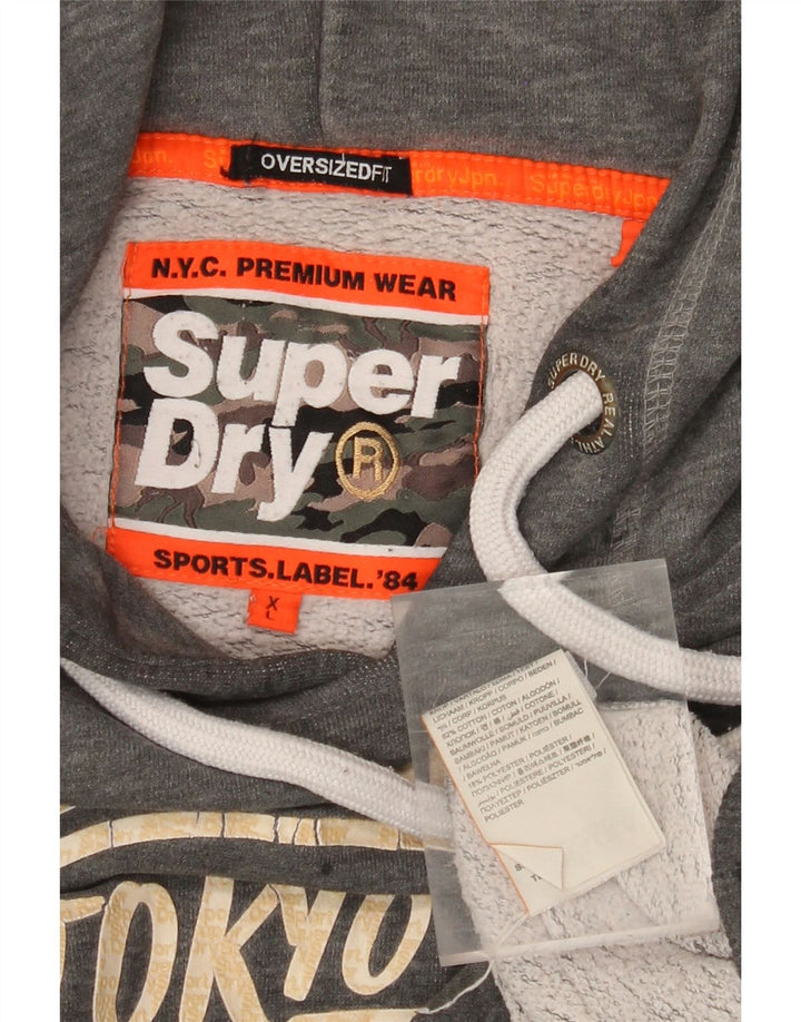 SUPERDRY Pull à capuche graphique XL pour homme en coton à pois gris