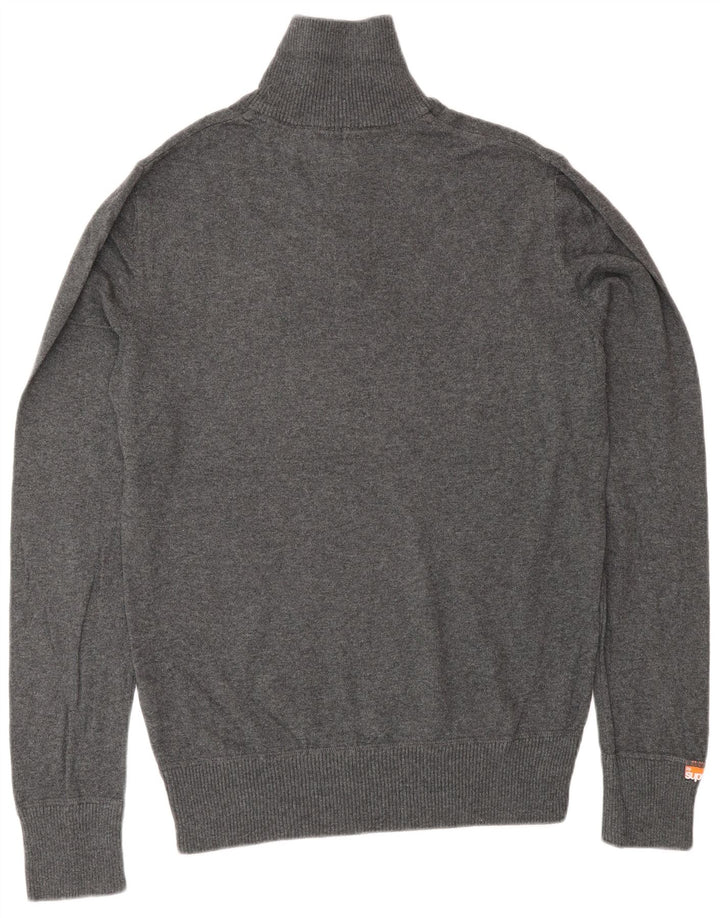 Superdry Pull Col Zippé Homme Gris Moyen Coton