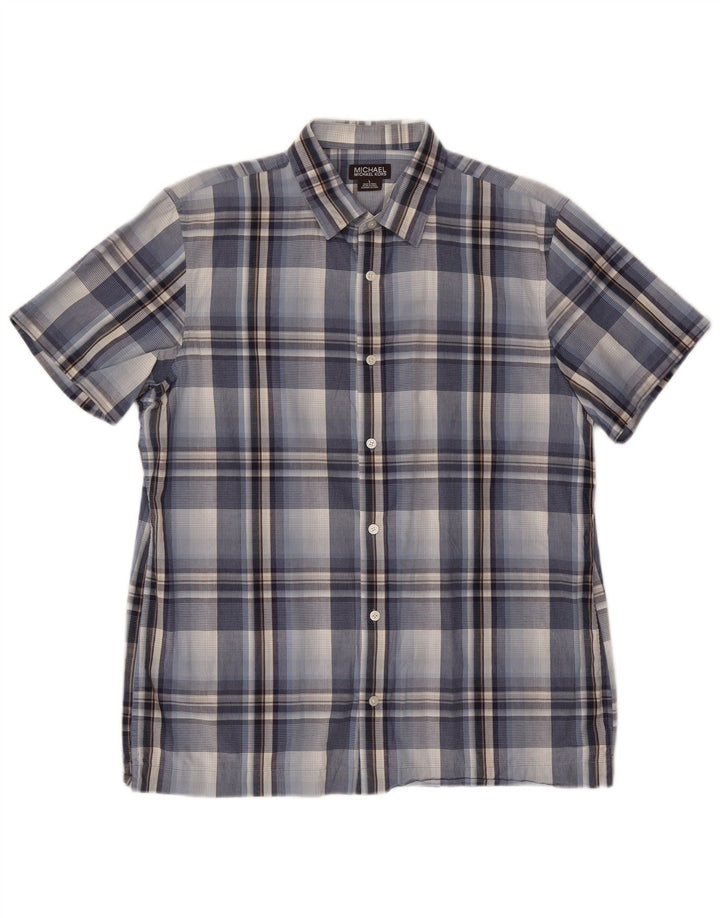 MICHAEL KORS Chemise à manches courtes pour homme en coton à carreaux bleus