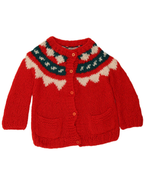 vintage Girls Cardigan Sweater 13-14 ans Rouge Fair Isle