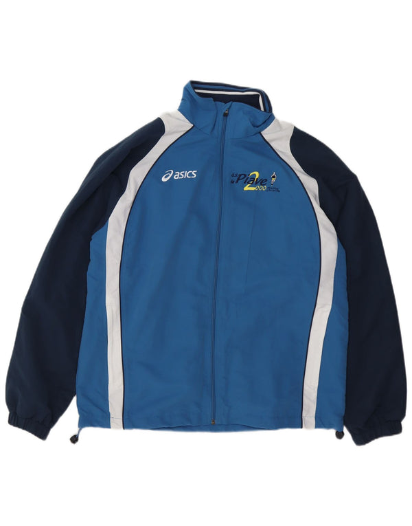 ASICS Mens Graphic Tracksuit Top Jacket Large Blue Colourblock Polyester