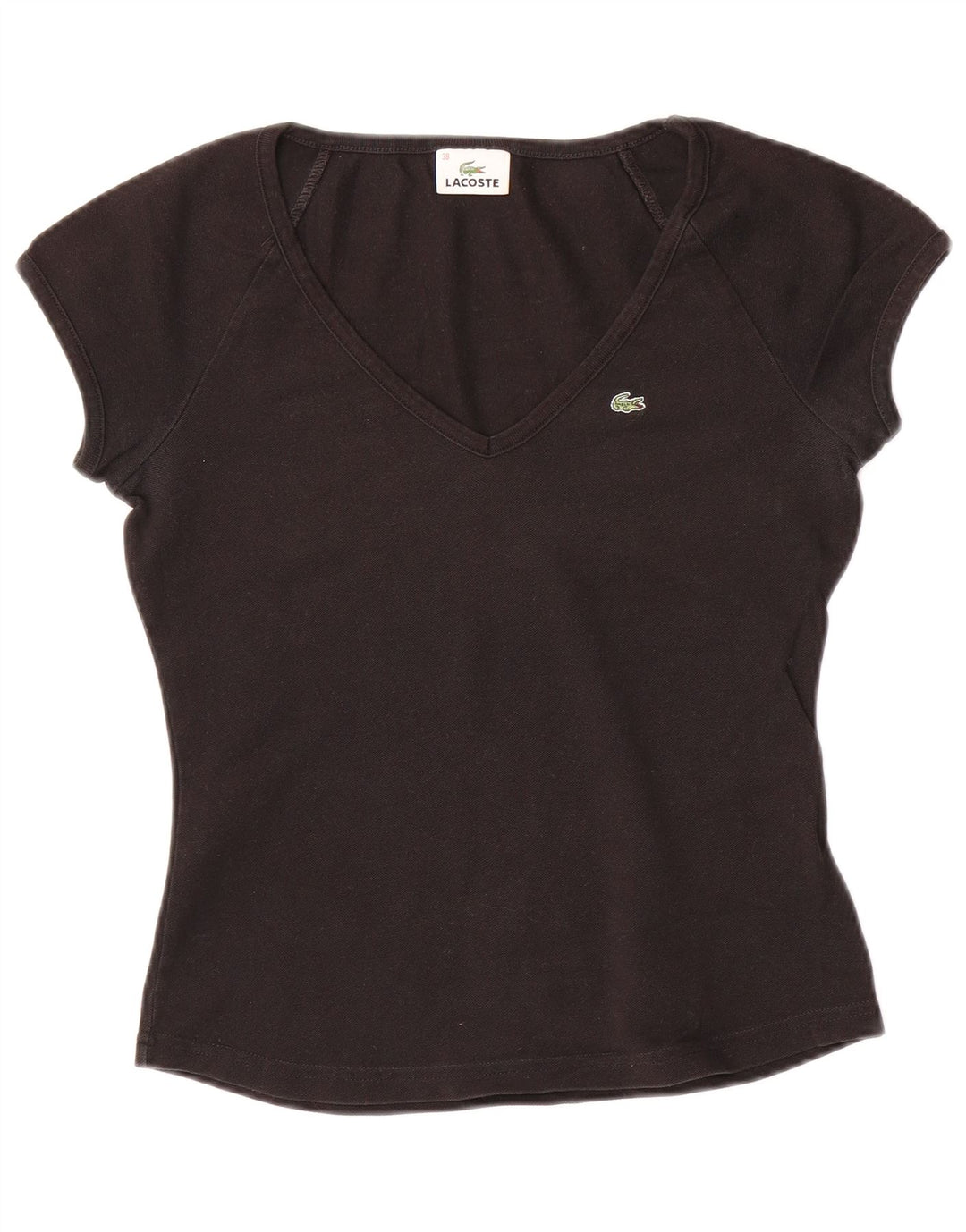 LACOSTE T-Shirt Femme Top Taille 38 Moyen Noir Coton