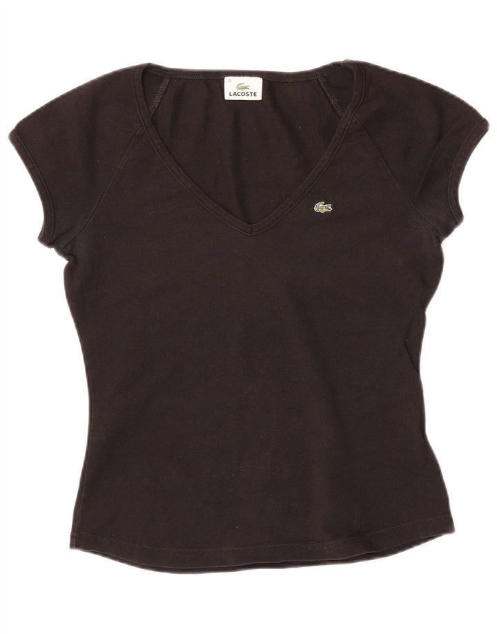 LACOSTE T-Shirt Femme Top Taille 38 Moyen Noir Coton