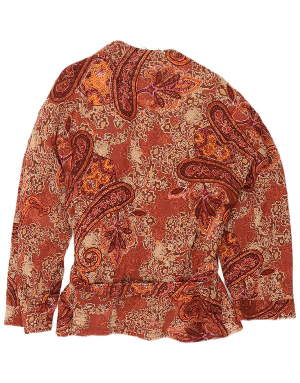 Zara Cardigan portefeuille à manches longues pour femme UK 14 Marron moyen Paisley
