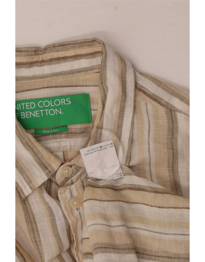 Benetton Chemise En Lin Rayé Beige Moyen Homme