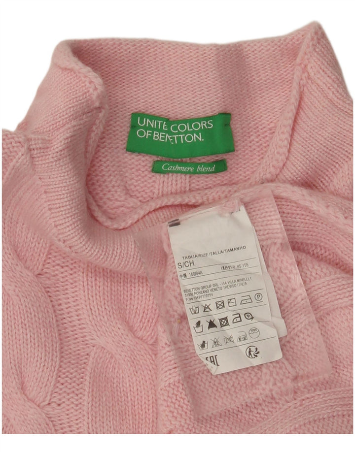 BENETTON Pull col roulé pour femme UK 10 Petit Rose Polyamide