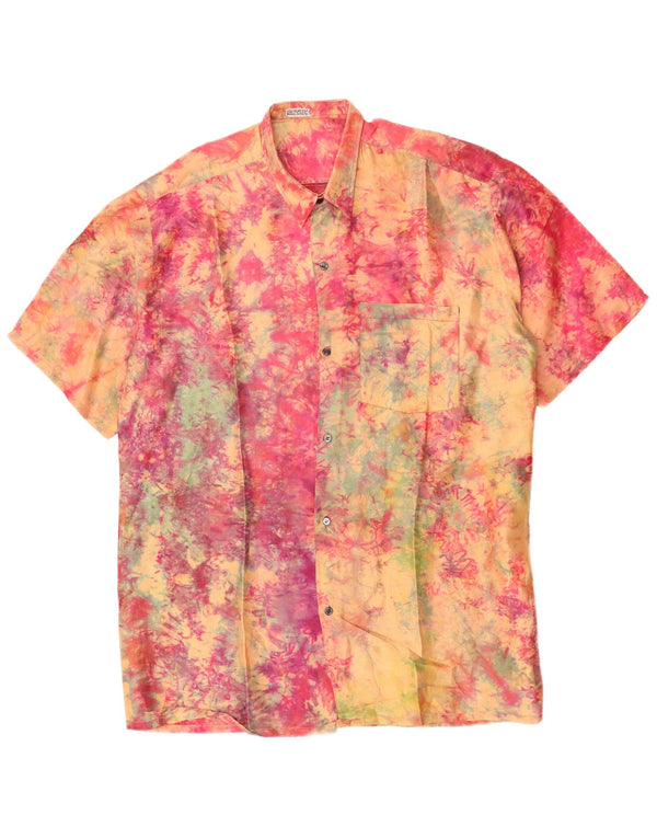 vintage Chemise à manches courtes pour hommes Grande soie tie-dye rose