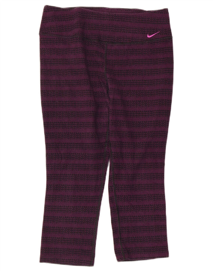 NIKE Legging Capri Dri Fit pour femme UK 14 Coton rayé violet moyen