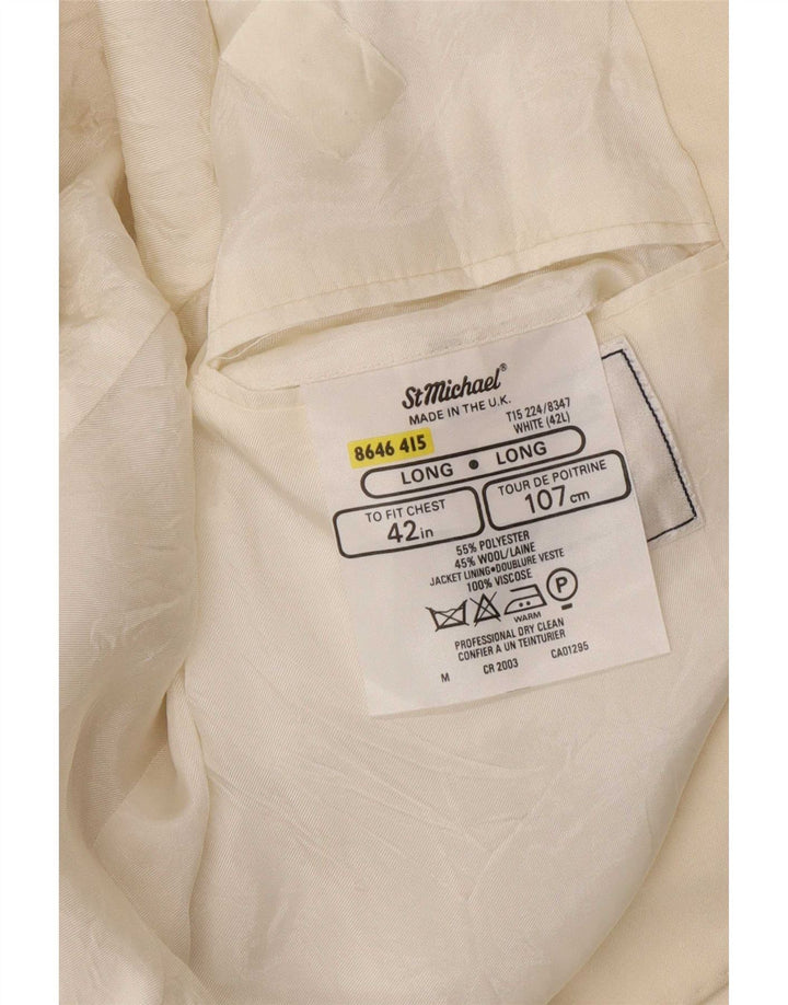 St Michael Veste blazer longue à double boutonnage pour homme UK 42 Large Blanc