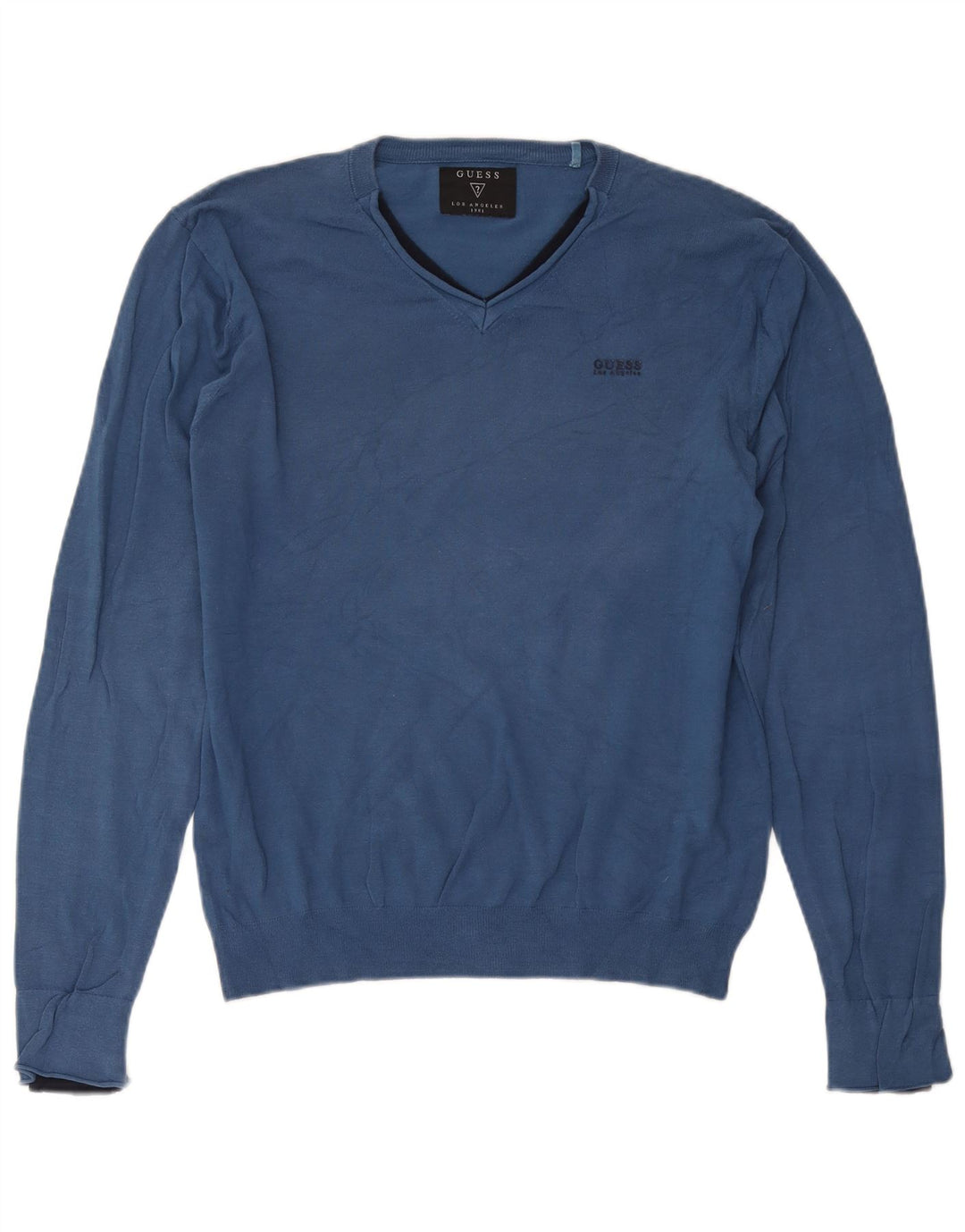 Guess Pull col V pour homme en coton bleu Taille L
