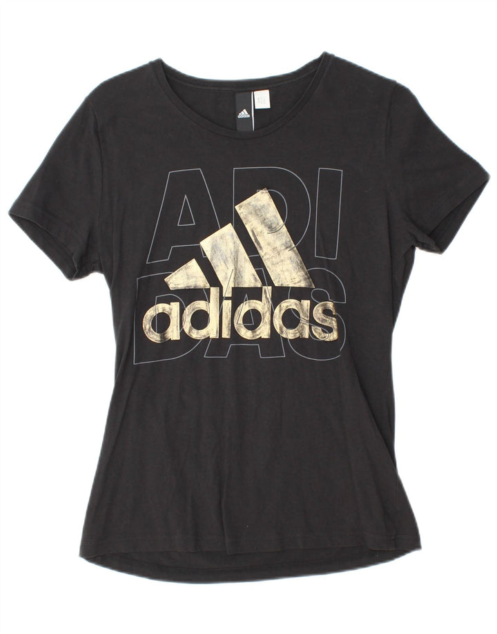 ADIDAS T-shirt graphique pour femme UK 12 Noir moyen
