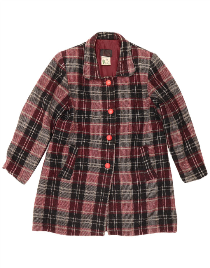 vintage Femme Pardessus IT 48 XL Bourgogne Check Wool