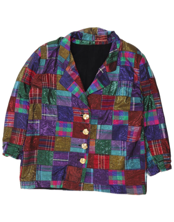 vintage Femmes 4 Bouton Blazer Veste UK 18 XL Patchwork Multicolore