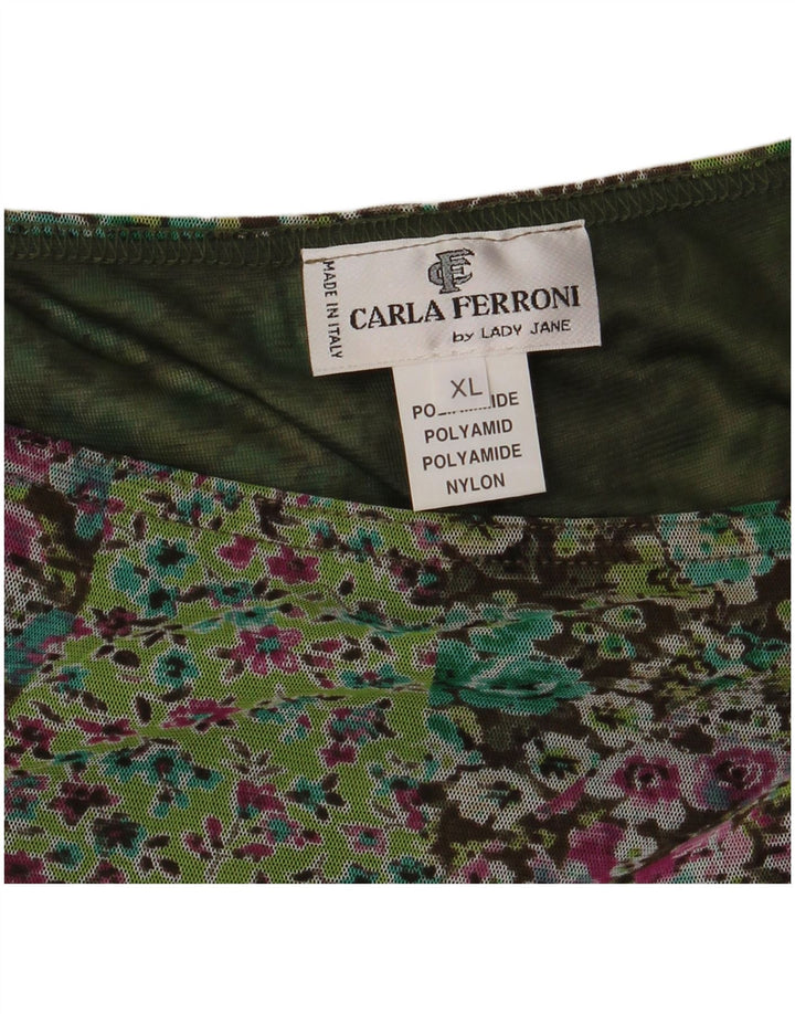 CARLA FERRONI Femme Jupe Évasée XL W36 Vert Floral Polyamide