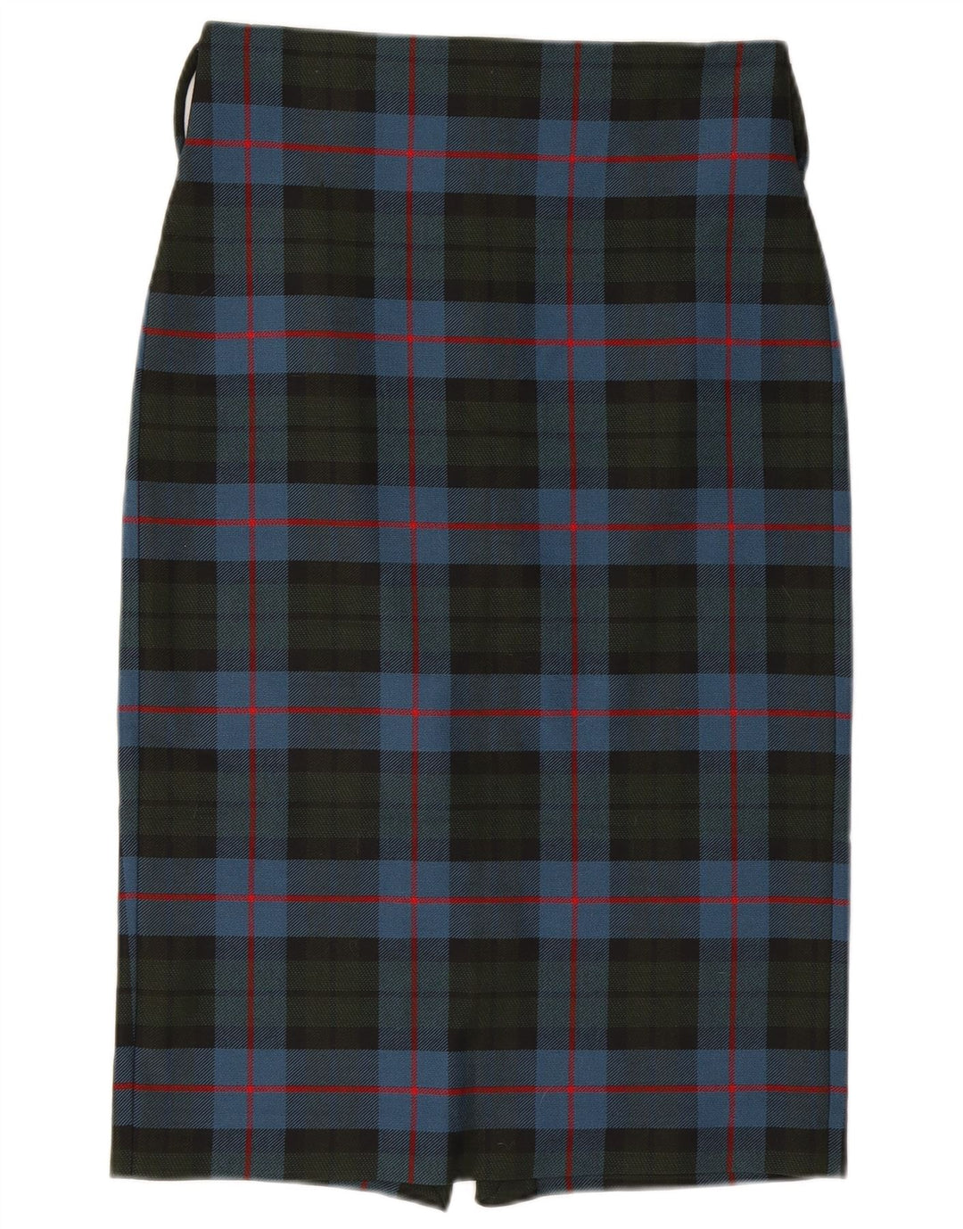 Zara Femme Jupe Crayon Midi Large W32 Bleu Plaid Polyester