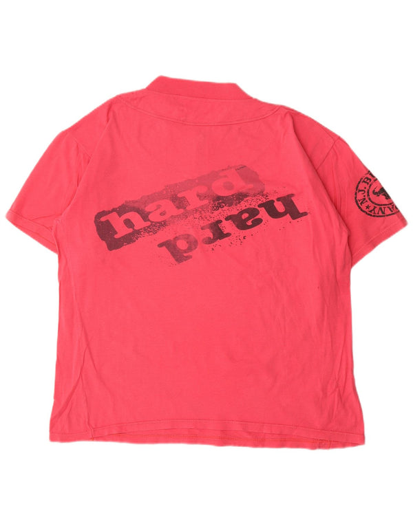 vintage Femmes Zip Neck Graphic T-Shirt Top UK 16 Grand Rose