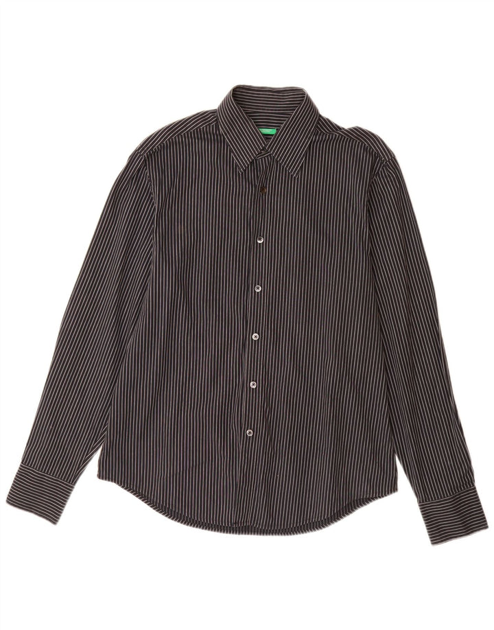 BENETTON Chemise Homme Coton à Fines Rayures Noir Moyen