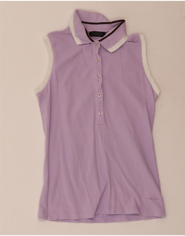 CALVIN KLEIN Polo sans manches pour femme UK 4 XS Violet Coton