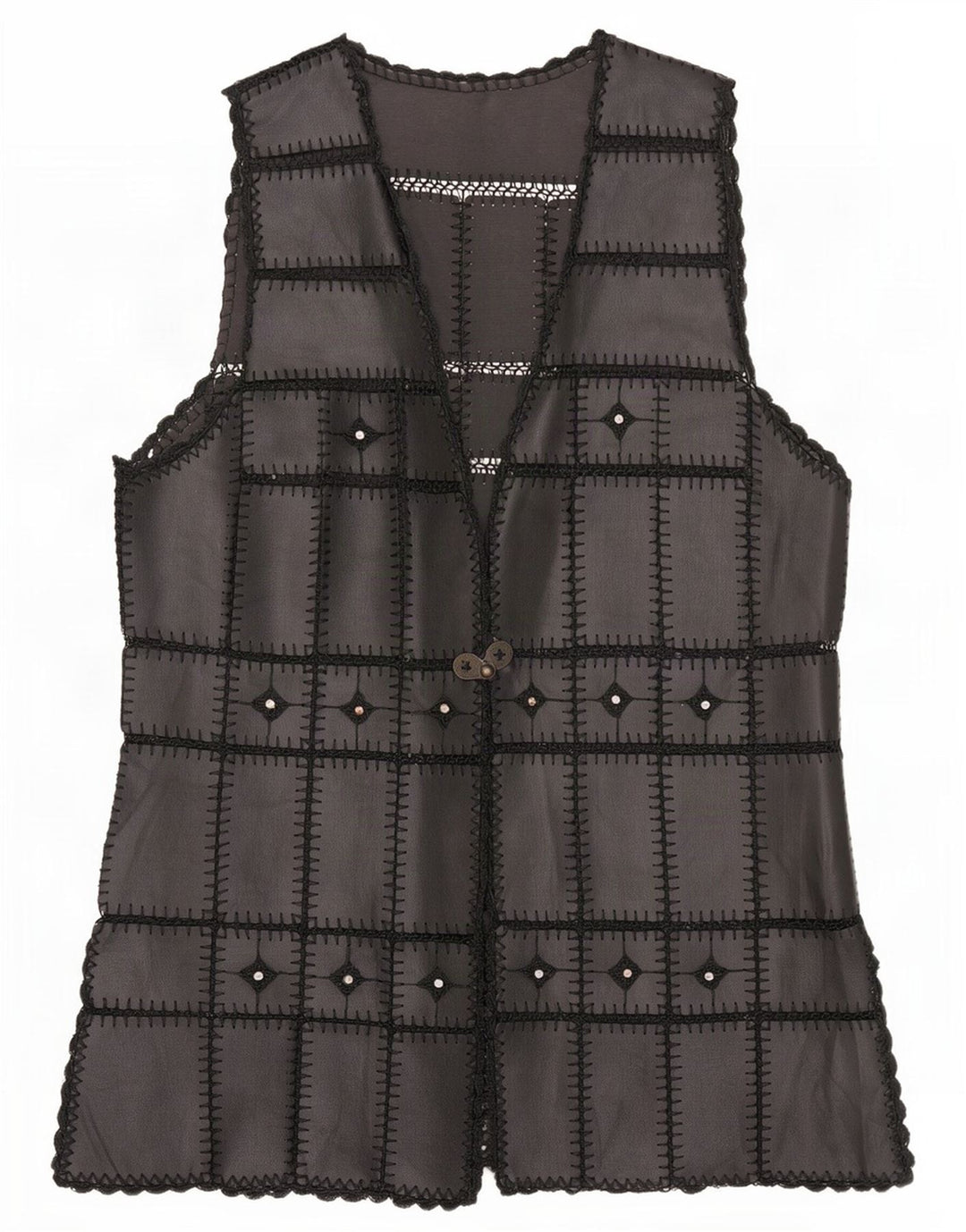 gilet en cuir femme vintage UK 16 Grand Noir
