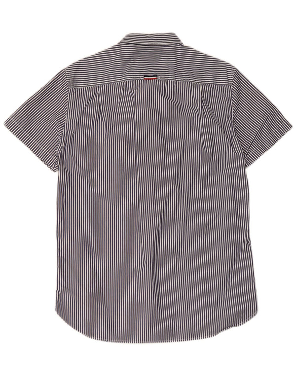 Superdry Chemise à manches courtes pour homme en coton à fines rayures bleues
