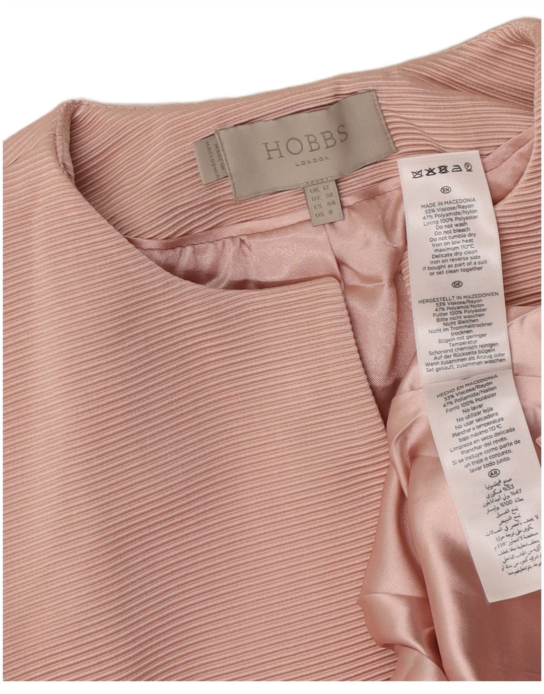Hobbs Veste blazer courte ouverte pour femme UK 12 Viscose rose moyen