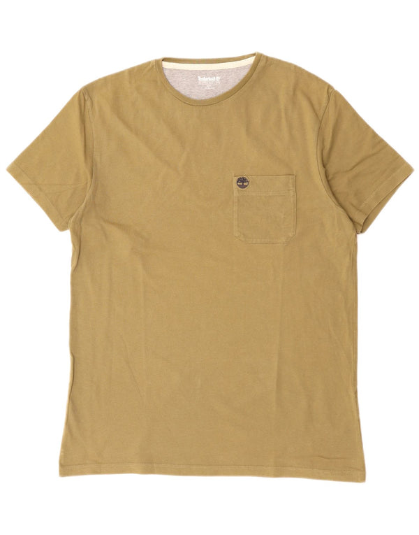 TIMBERLAND Mens Slim Fit T-Shirt Top Medium Khaki Cotton