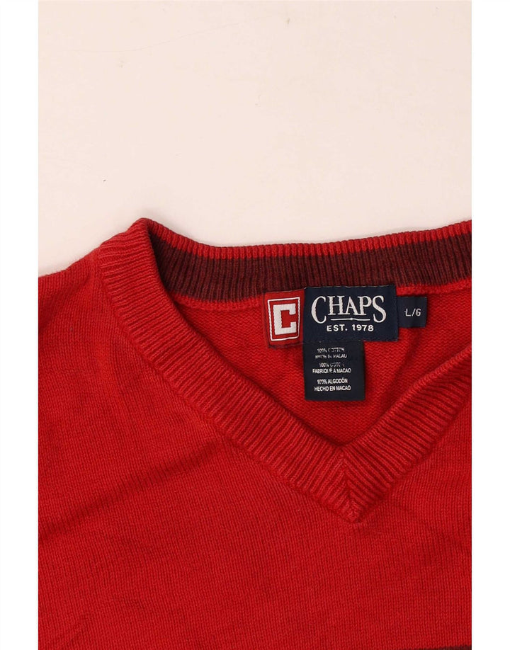 Chaps Pull col V pour homme en coton color block Rouge Taille L
