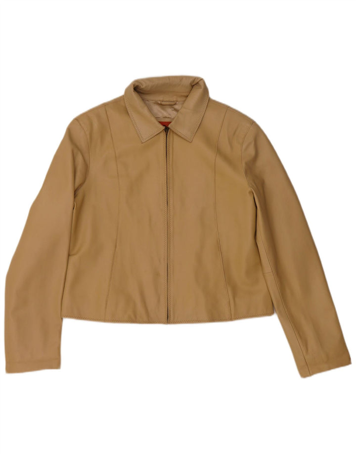 Helium Veste en cuir crop pour femme UK 14 Cuir beige moyen