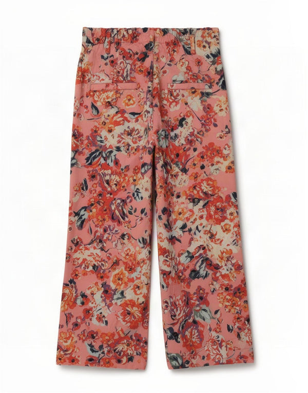 Zara Womens High Waist Wide Leg Capri Trousers Medium W28 L22 Pink Floral