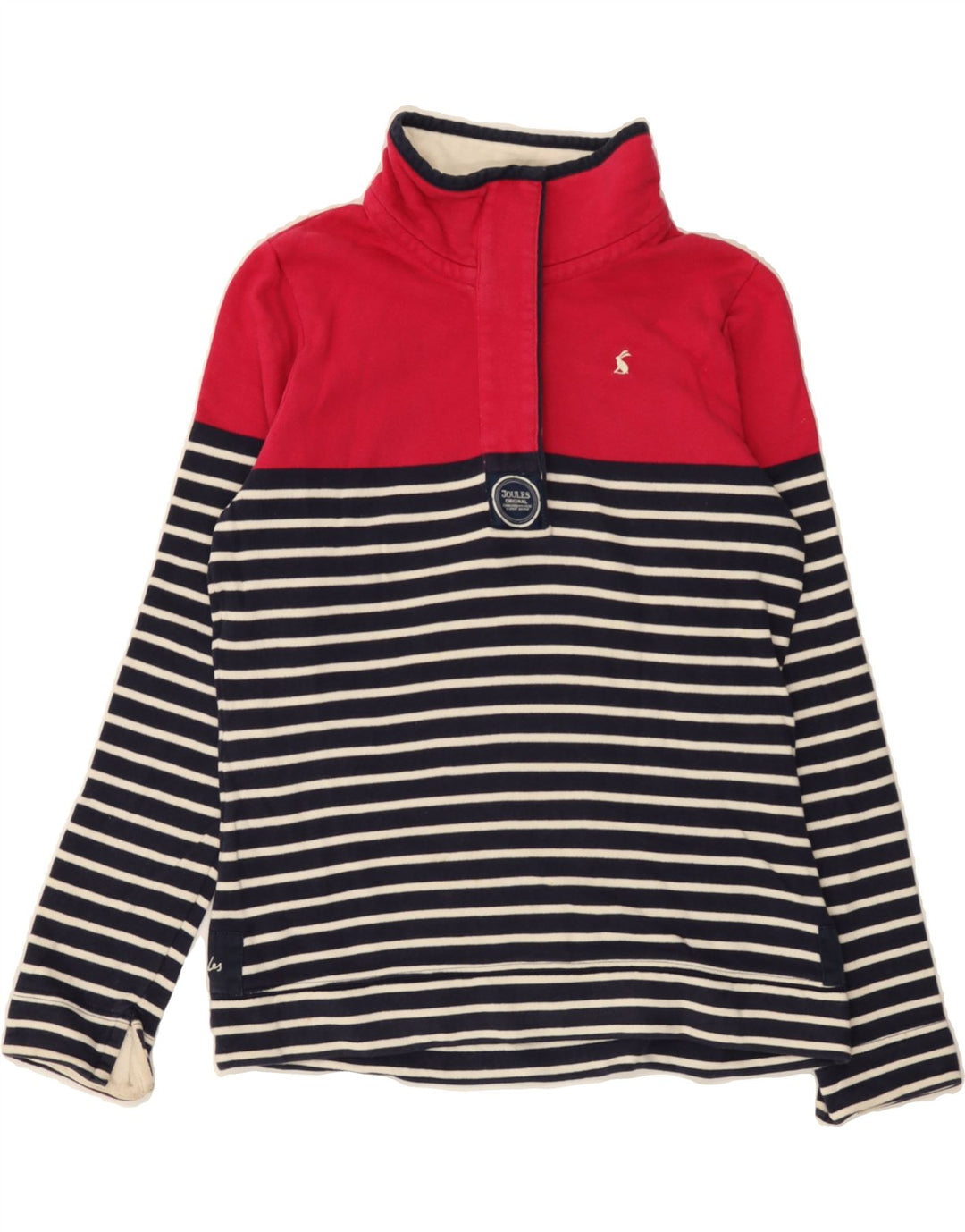 JOULES Womens Button Neck Sweatshirt Jumper UK 10  Small Navy Blue Striped Vintage Joules and Second-Hand Joules from Messina Hembry 